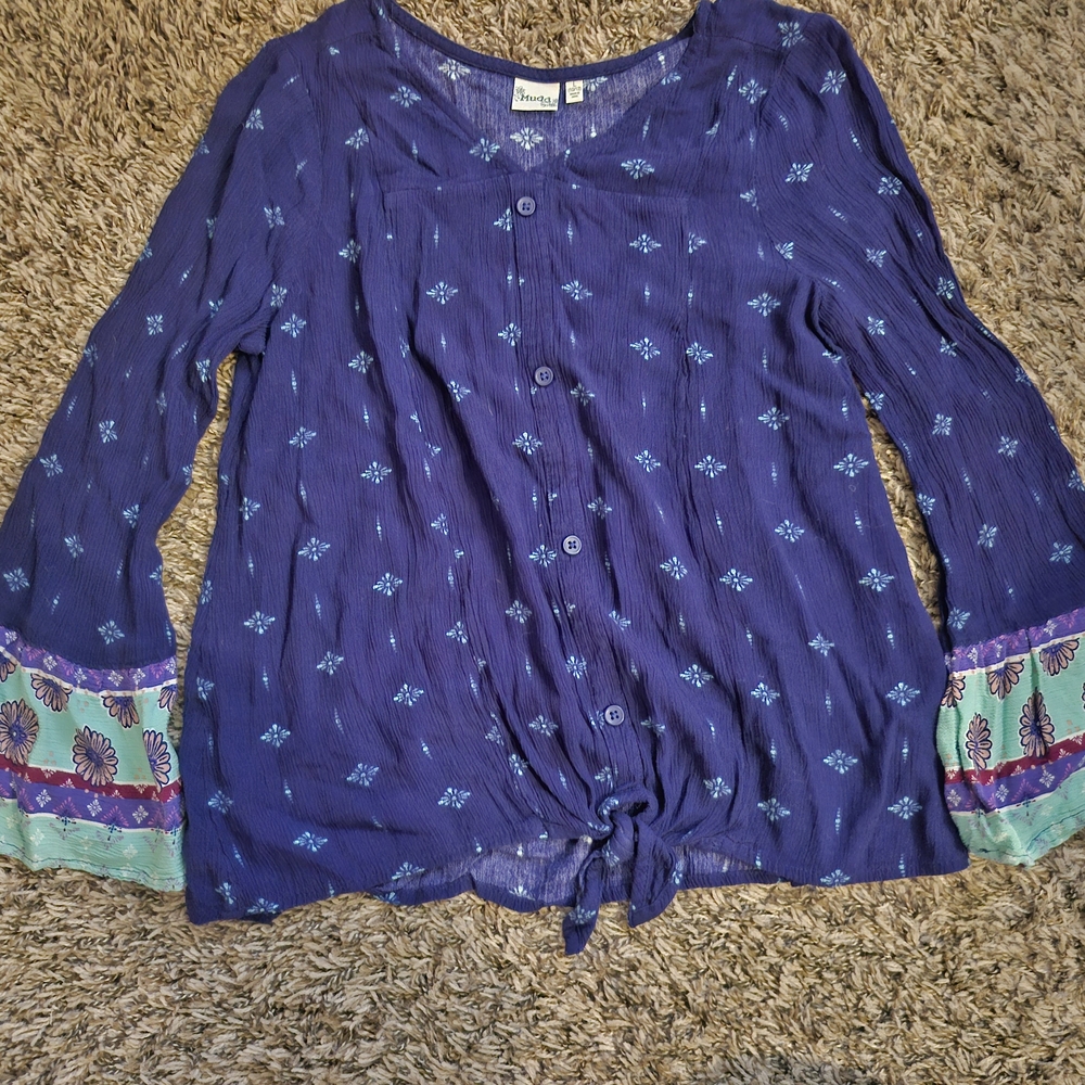 Girls Mudd Blue Floral Button-Down Boho Blouse